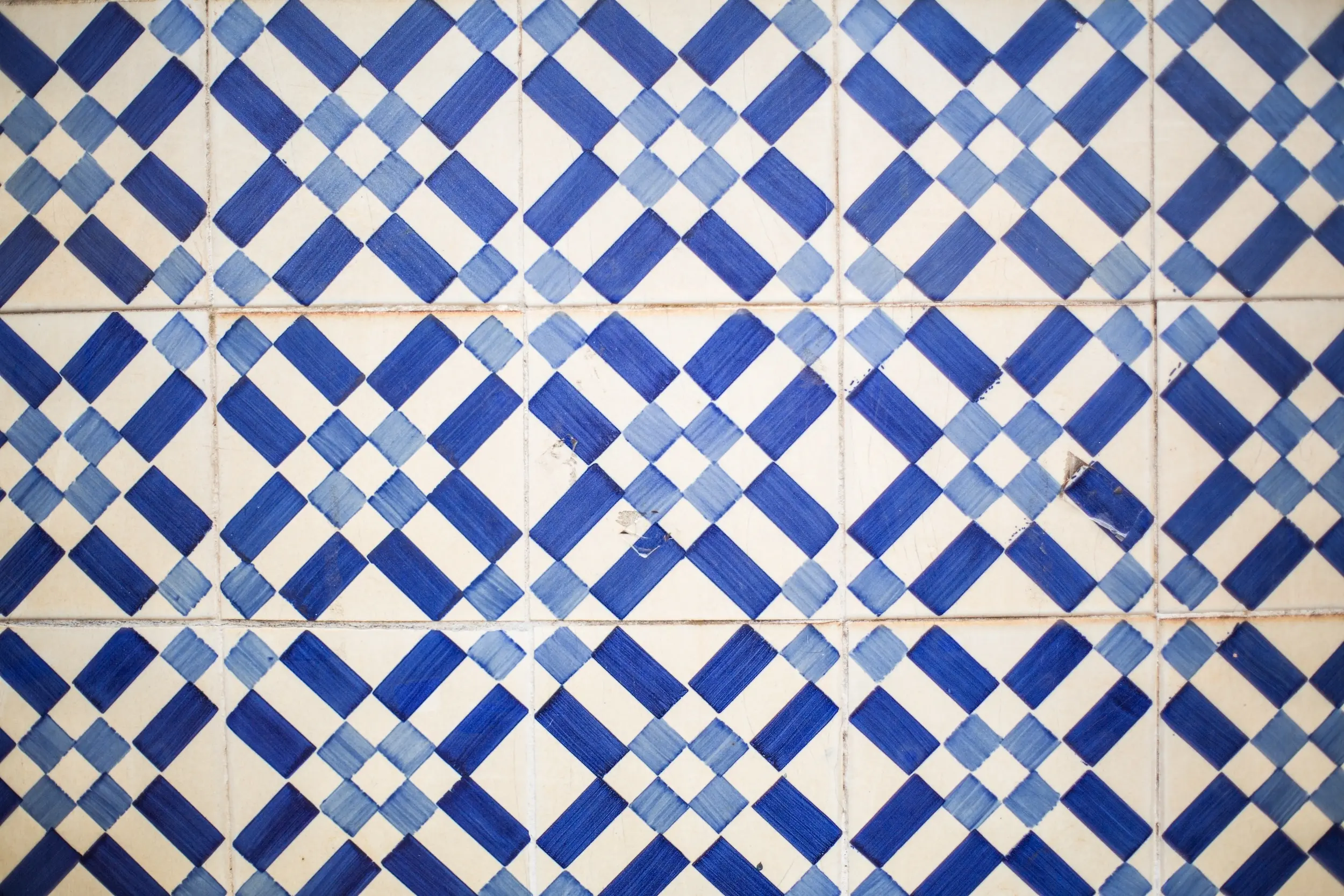 Blue and white striped Portuguese tiles